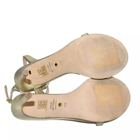 $450 Stuart Weitzman Barelynude 4.5" Platino gold LEATHER NUDIST 9.5 (PB15) - Picture 6 of 7